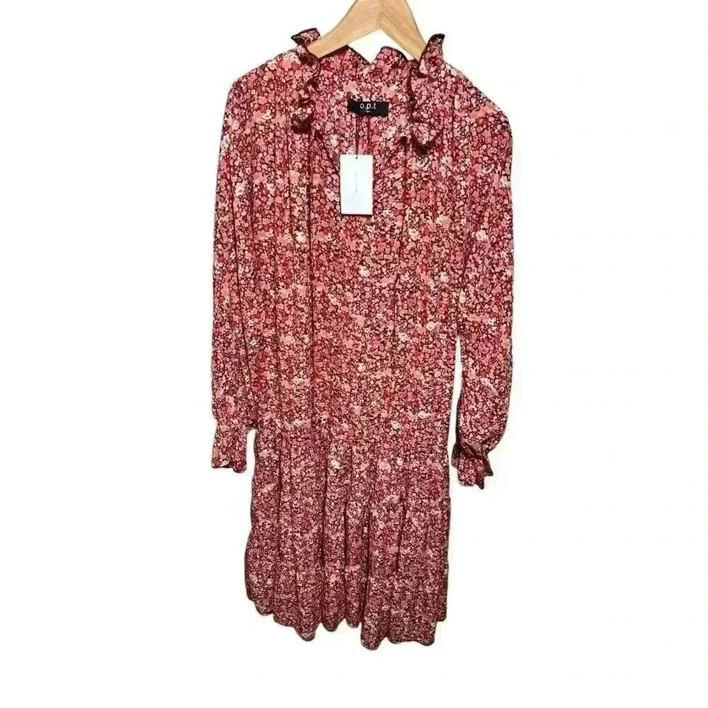 Anthropology O.P.T. One Pretty Time Prairie Poppy Pink Floral Dress Size M NWT
